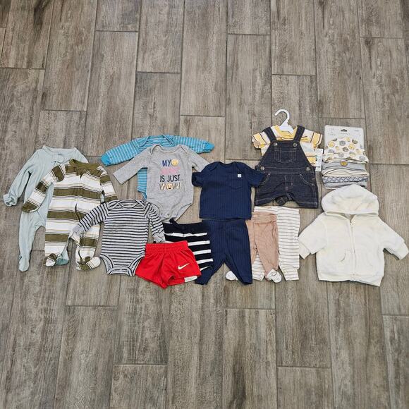 Newborn Baby Boy Clothes Lot of 14 Mixed Styles Pajamas One Piece Pants Bundle - Picture 1 of 8